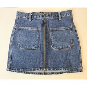 Reformation Jeans Anna Patch Pocket Denim Mini Skirt Size 27 Medium Wash